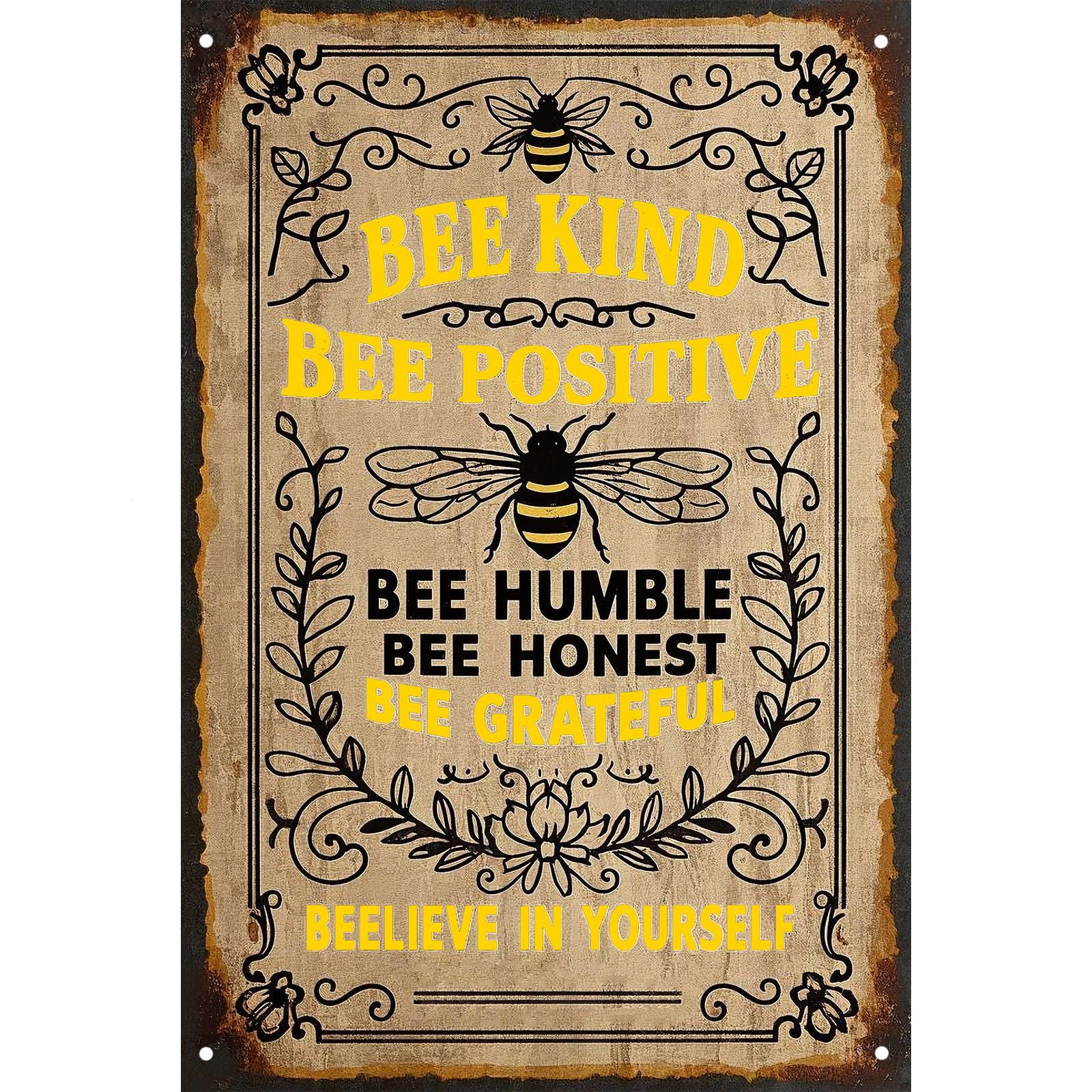 Bee Kind Metal Sign: Vintage-Style Home or Garden Decor
