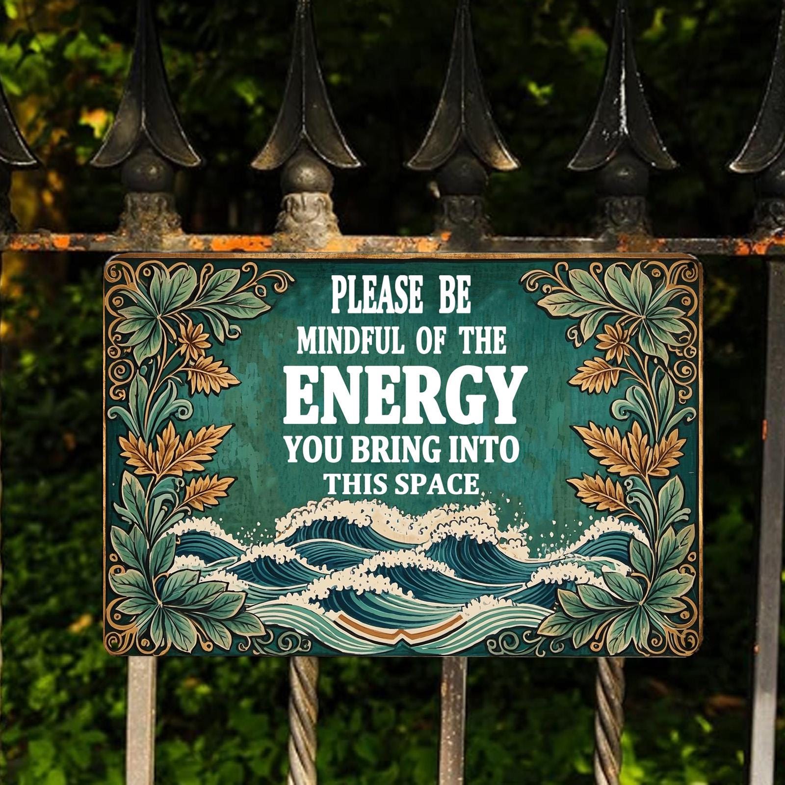 Mindful Energy Quote Metal Sign: Inspirational Home Office Decor