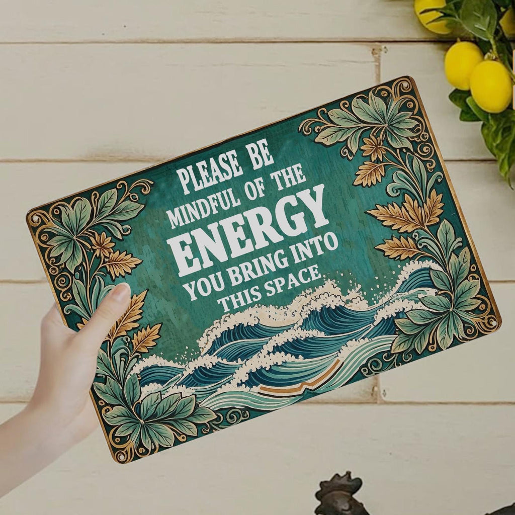 Mindful Energy Quote Metal Sign: Inspirational Home Office Decor