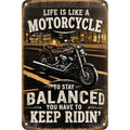 Motorcycle Metal Sign: Retro Biker Garage Decor, Inspirational Quote