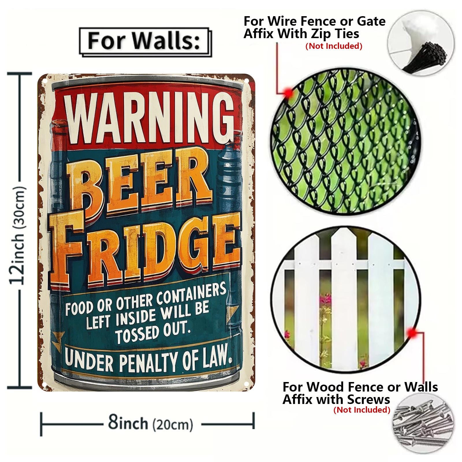 Vintage Beer Fridge Metal Sign: Funny Bar Man Cave Decor