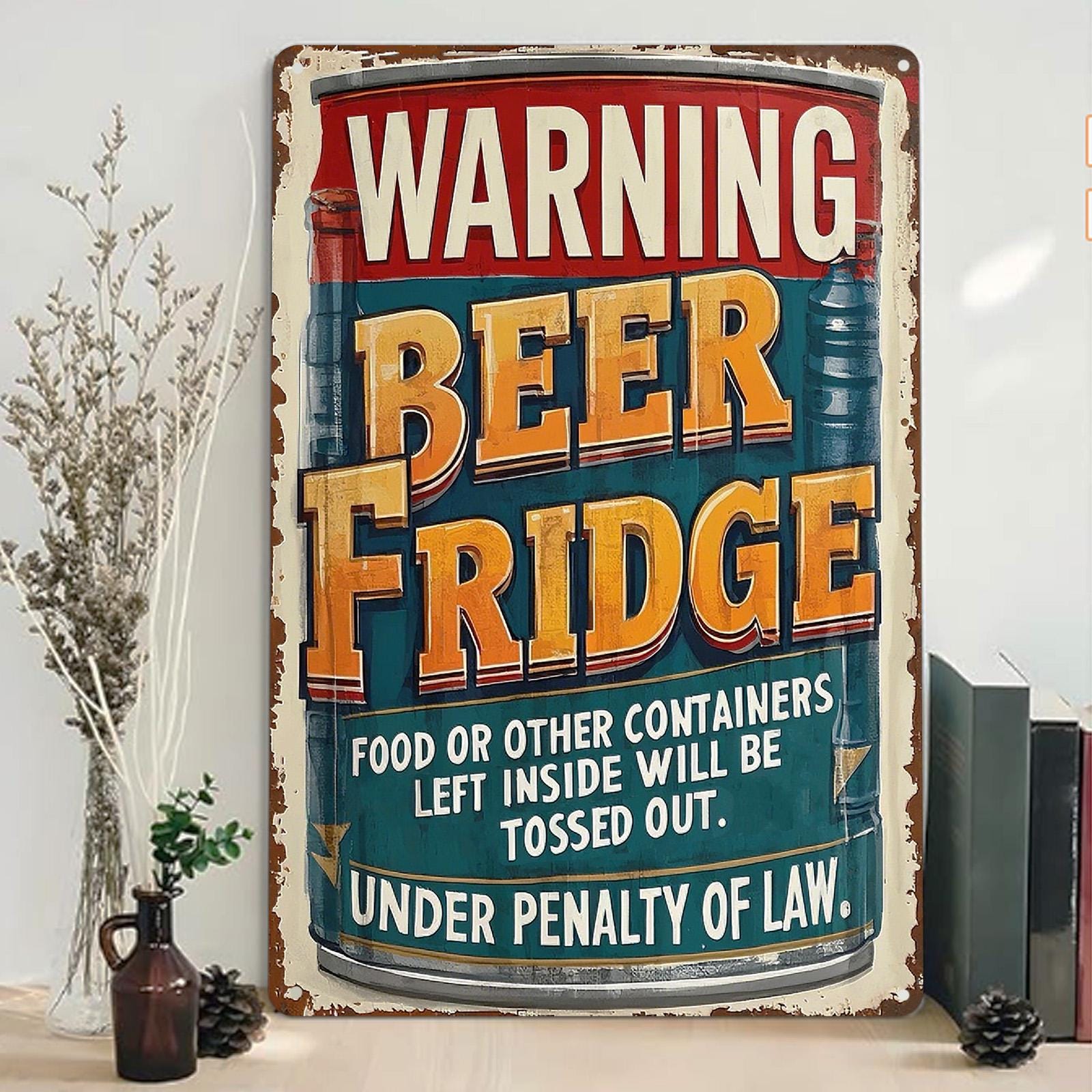 Vintage Beer Fridge Metal Sign: Funny Bar Man Cave Decor