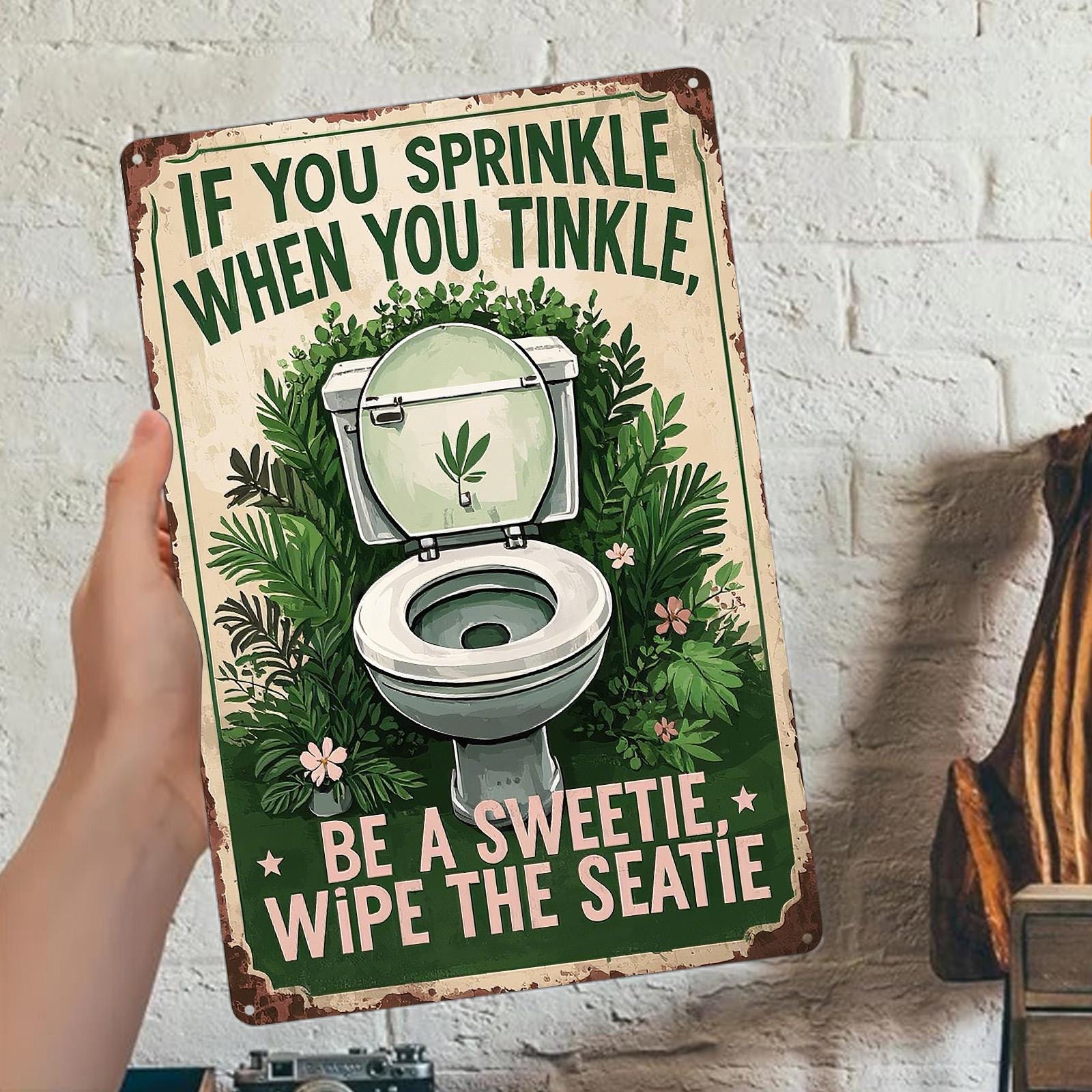 Funny Bathroom Metal Sign: Rustic Toilet Humor Wall Art Plaque