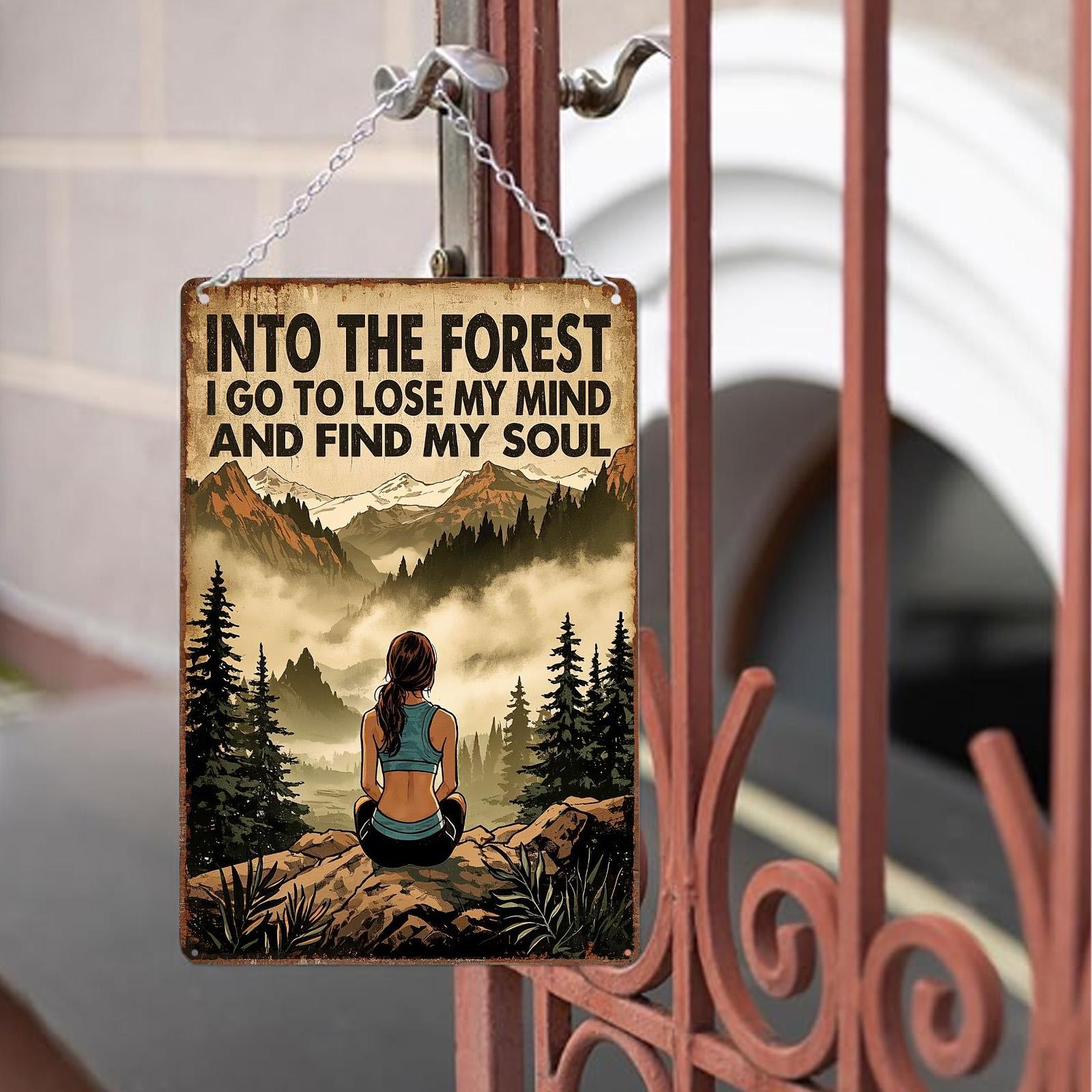 Forest Quote Metal Sign: Rustic Mountain Scene Wall Art