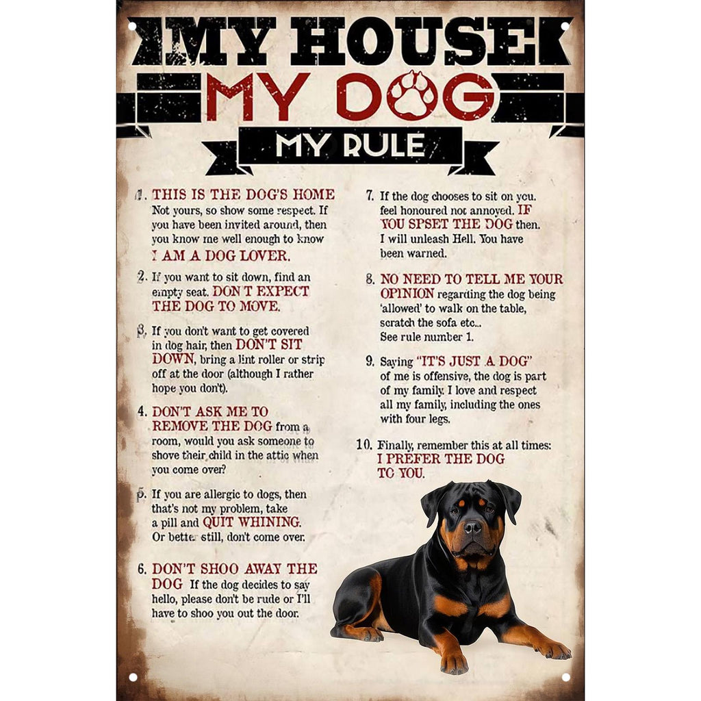 Rustic My House My Dog Metal Sign: Farmhouse Wall Art Decor