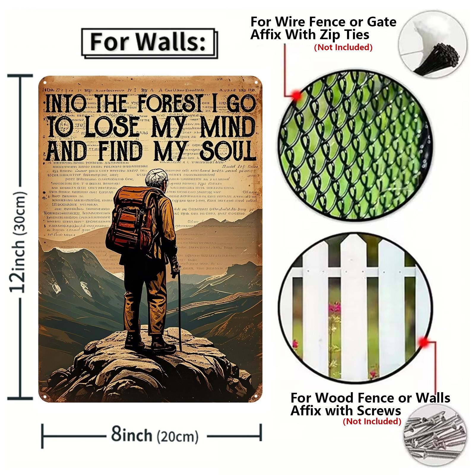 Into the Forest Hiking Metal Sign: Rustic Cabin Wall Decor