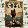 Into the Forest Hiking Metal Sign: Rustic Cabin Wall Decor