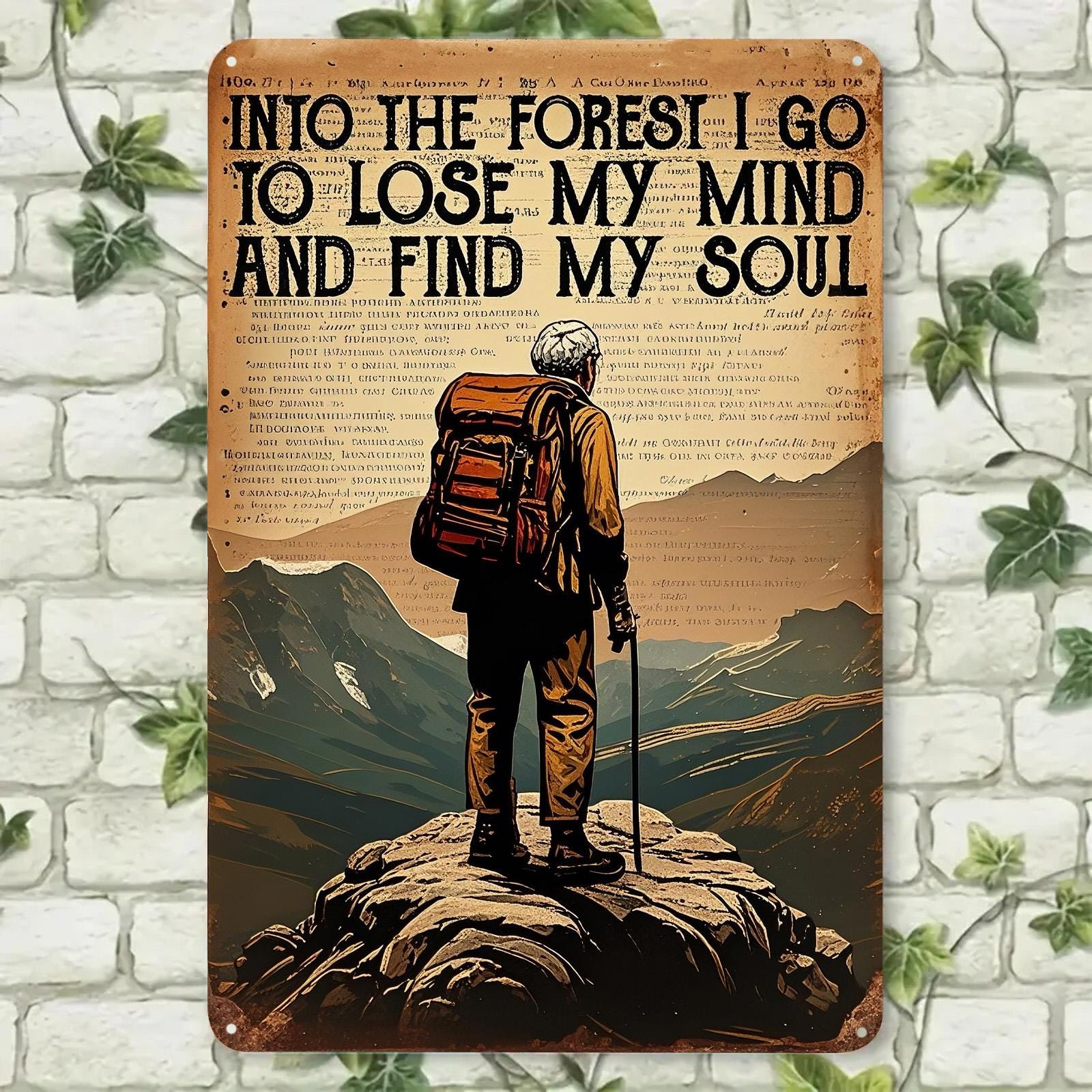 Into the Forest Hiking Metal Sign: Rustic Cabin Wall Decor
