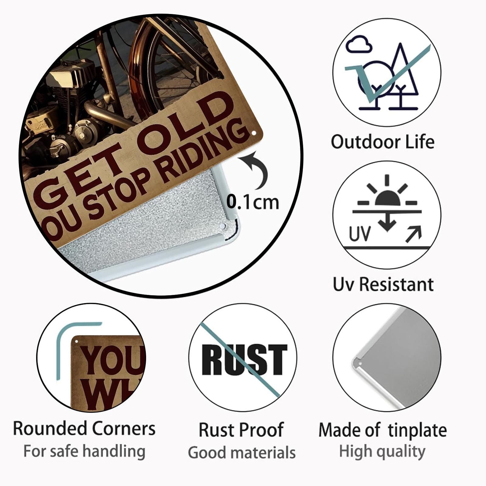 Biker Metal Sign: You Don't Stop Riding - Vintage Style Tin Wall Decor