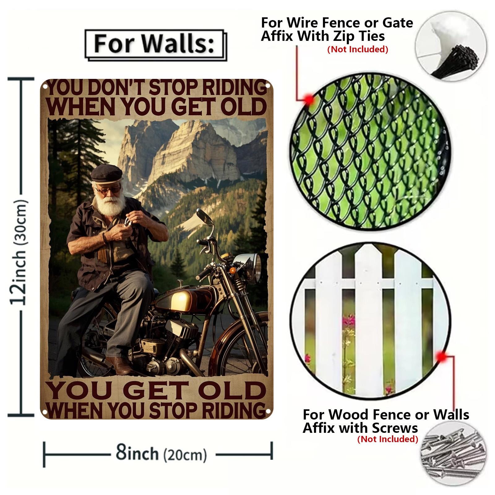 Biker Metal Sign: You Don't Stop Riding - Vintage Style Tin Wall Decor