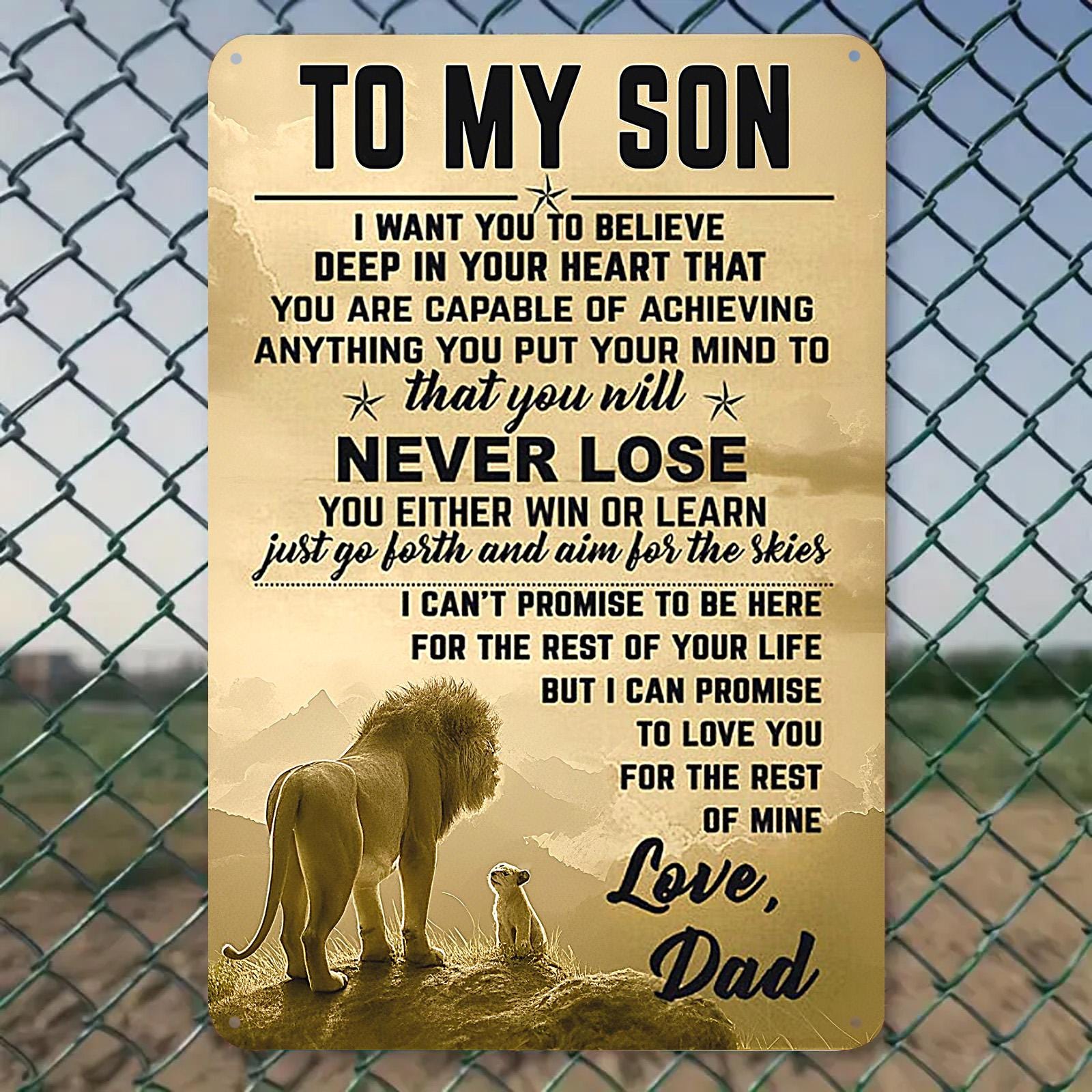 Inspirational Lion & Cub Metal Sign, Gift for Son