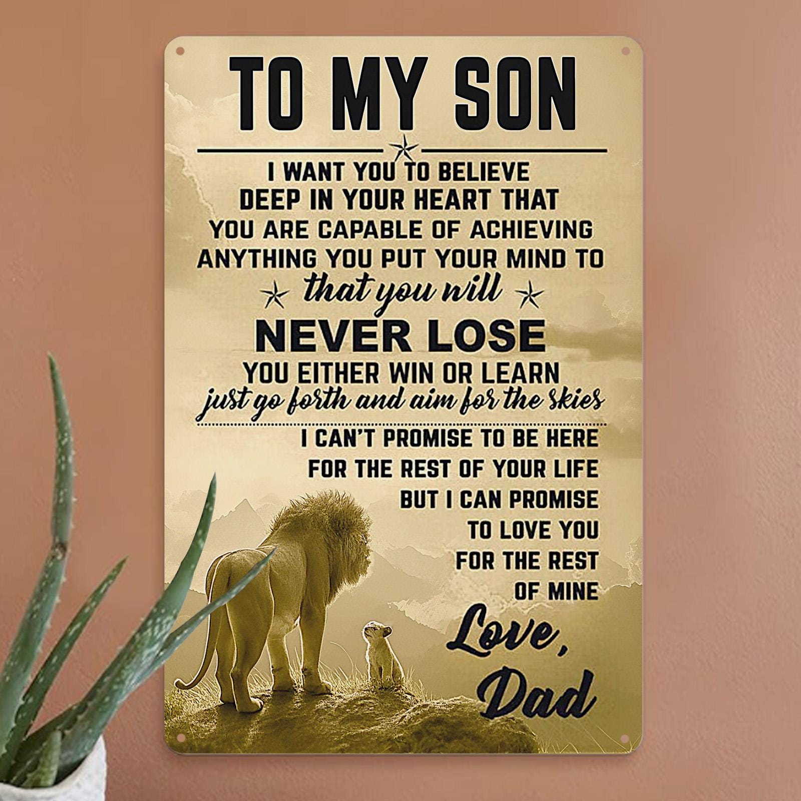 Inspirational Lion & Cub Metal Sign, Gift for Son