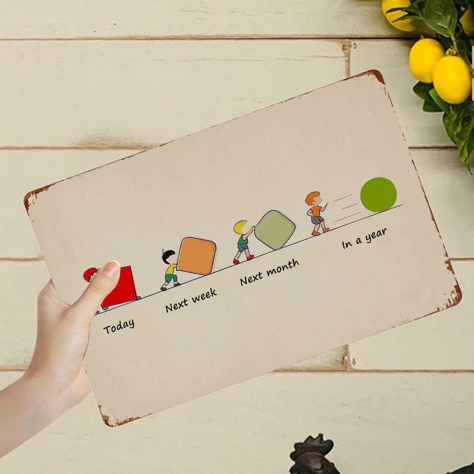 Motivational Progress Quote Metal Sign: Rustic Inspirational Wall Art