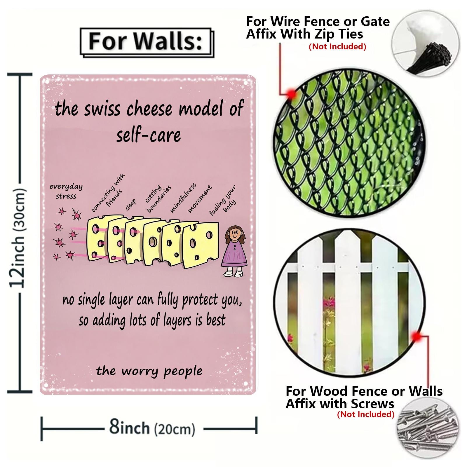 Rustic Swiss Cheese Model Metal Sign: Self Care Mindfulness Decor