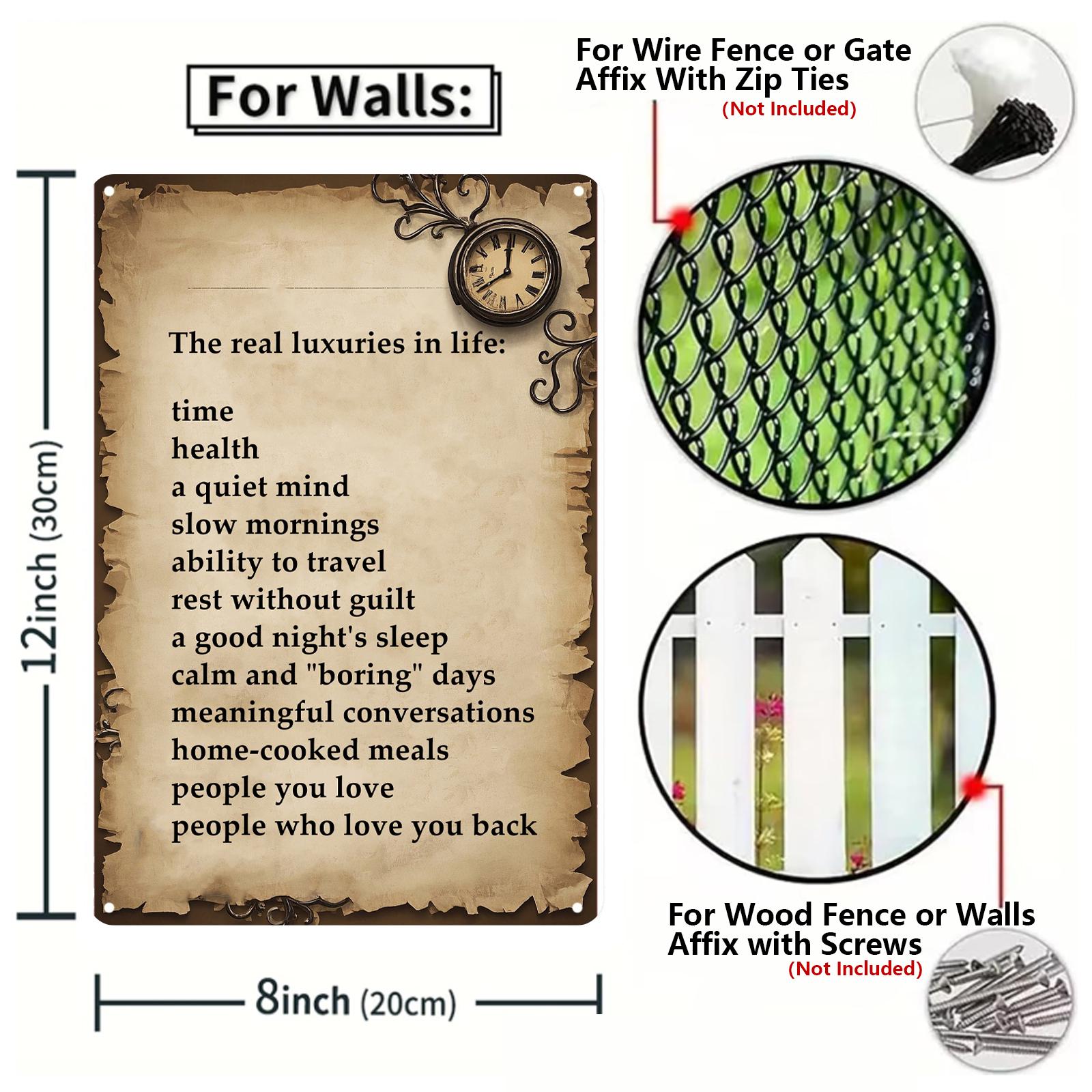 Real Luxuries in Life Metal Sign: Rustic Vintage Inspirational Wall Art