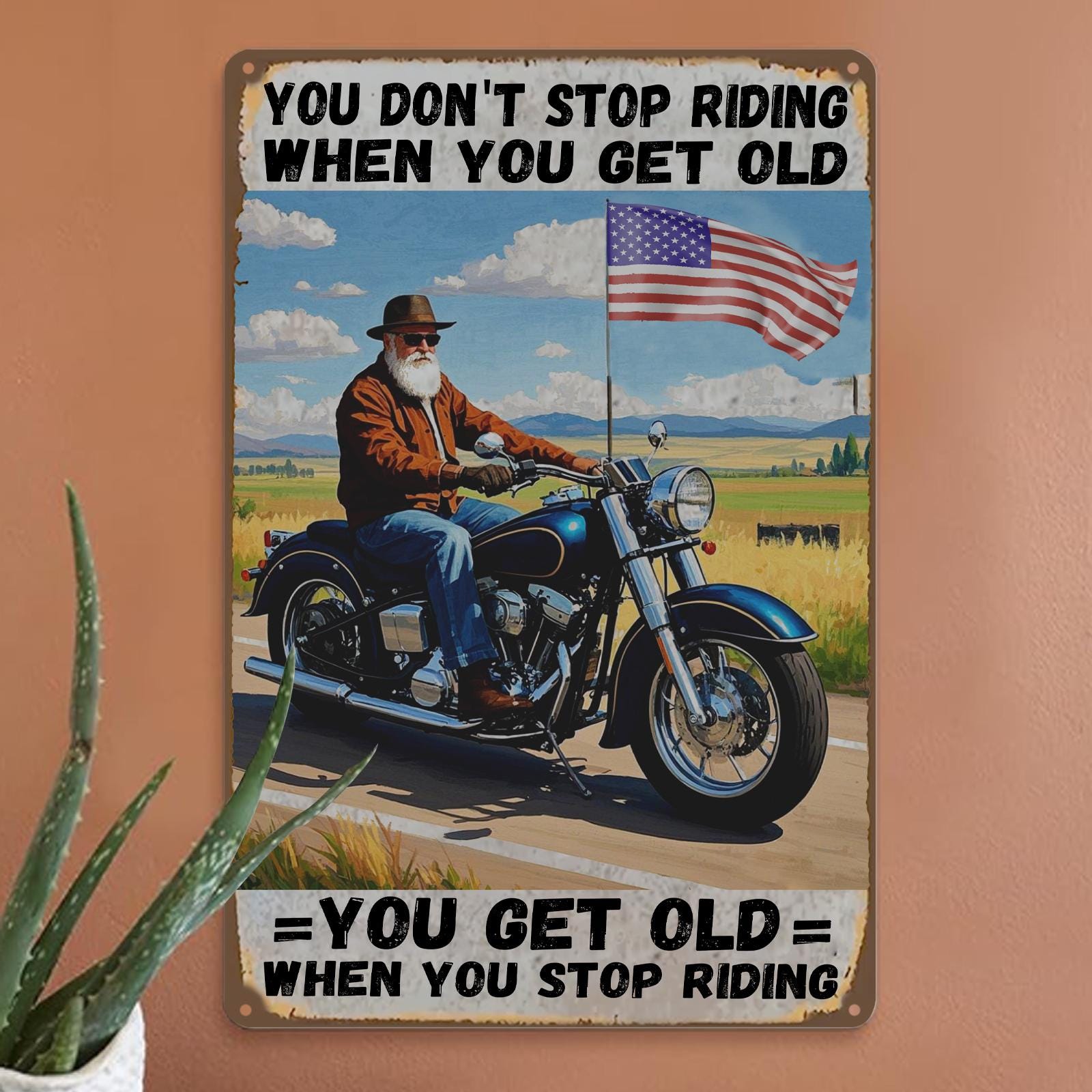 Vintage Motorcycle Metal Sign: Rustic Garage Man Cave Decor