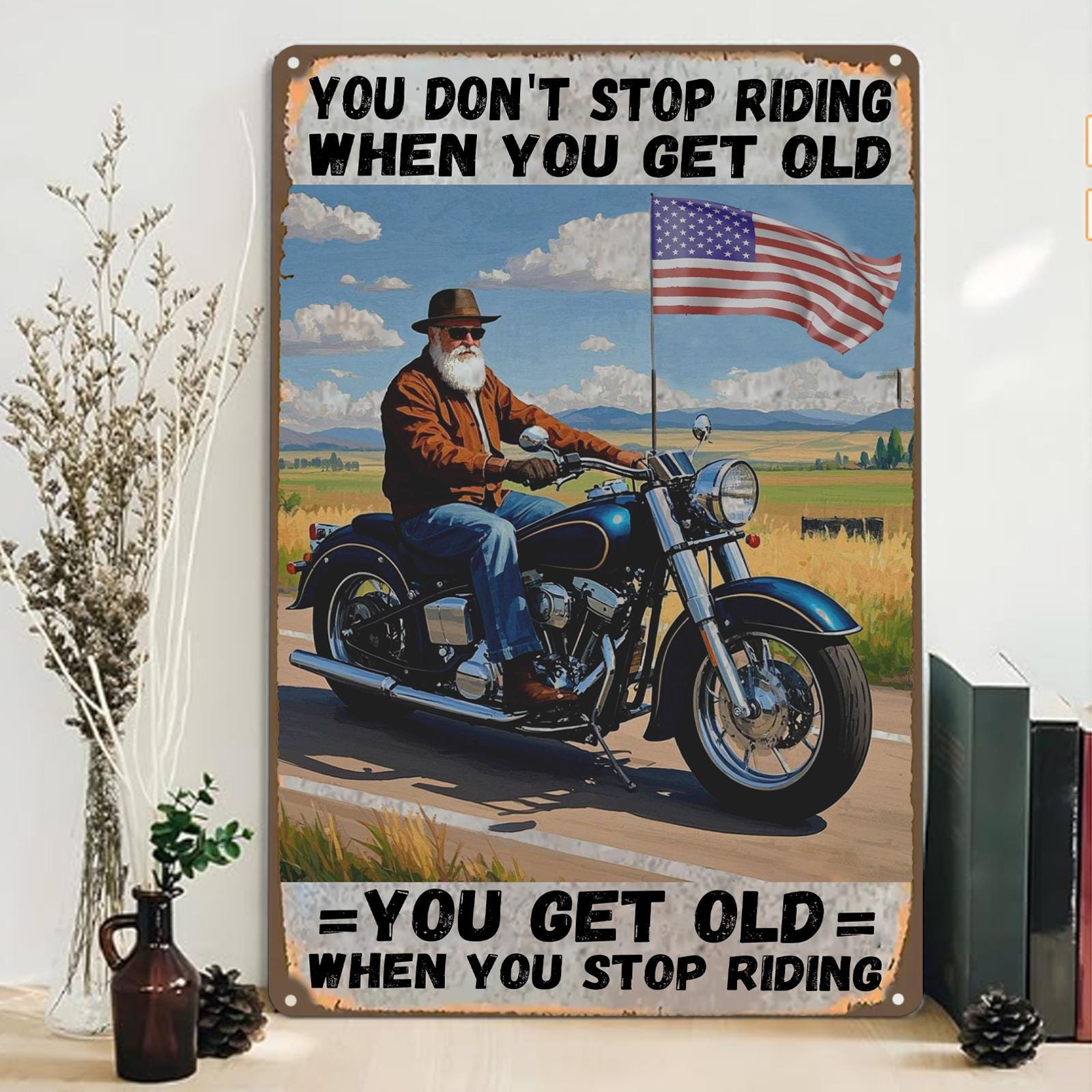 Vintage Motorcycle Metal Sign: Rustic Garage Man Cave Decor