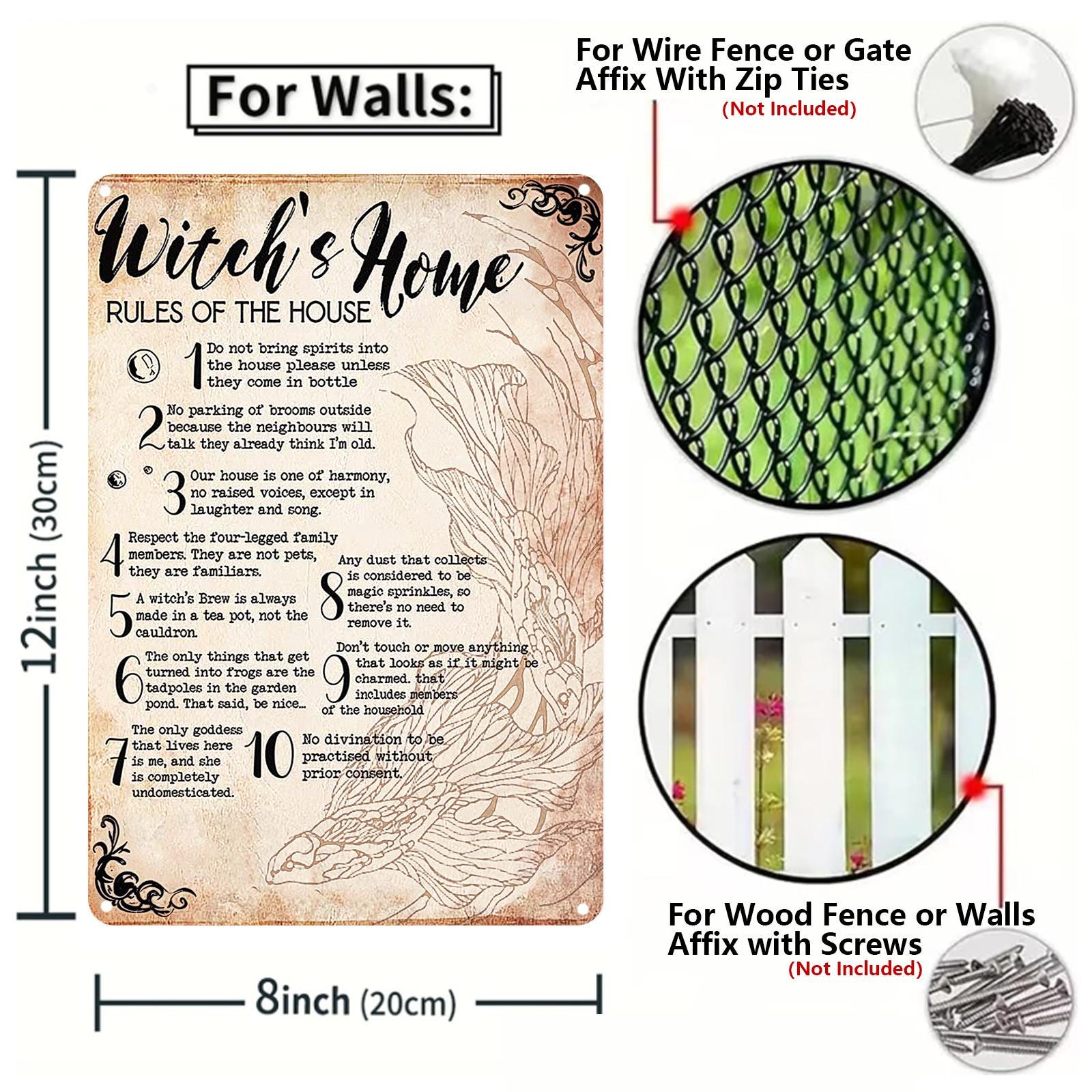 Vintage Witch's Home Rules Metal Sign: Halloween Decor