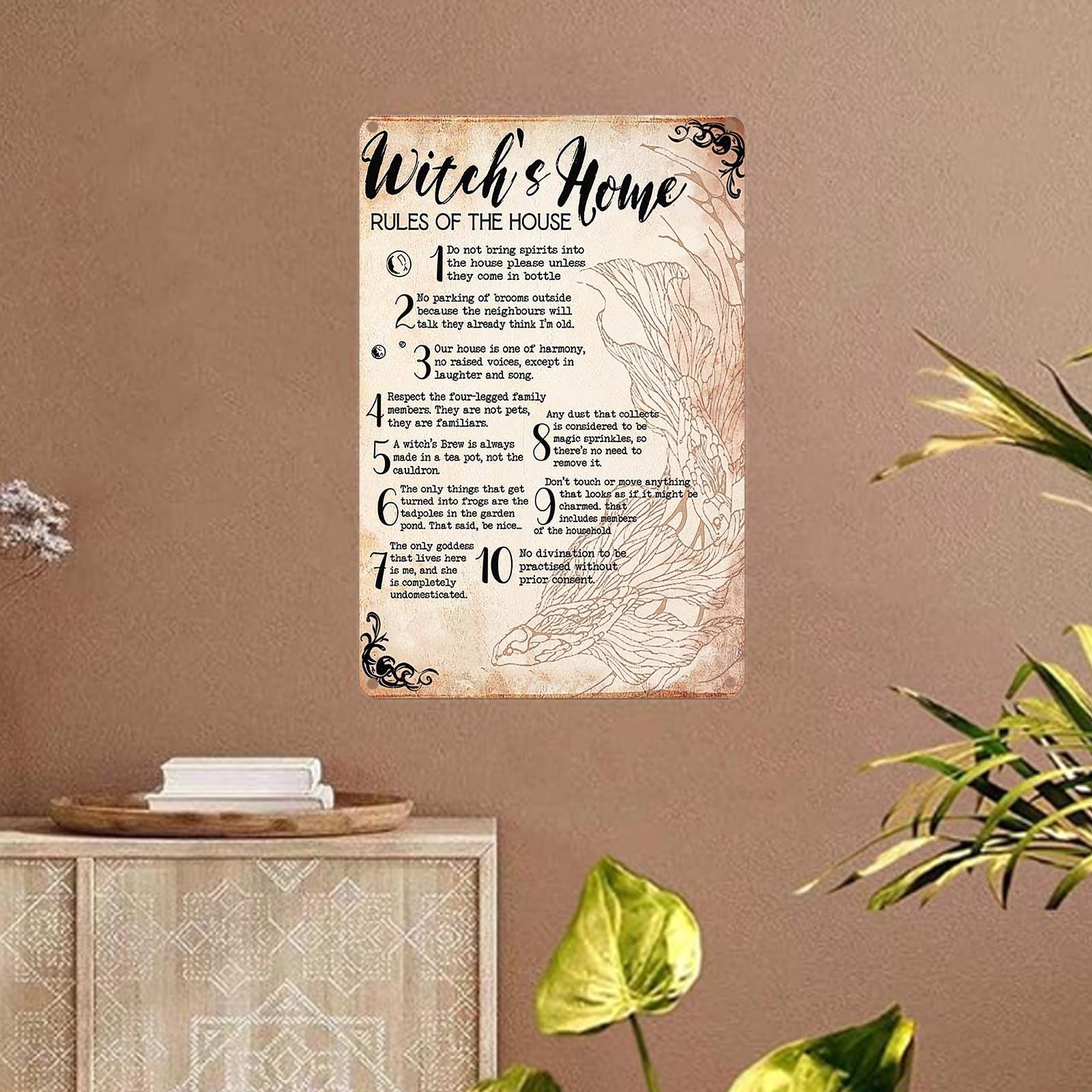 Vintage Witch's Home Rules Metal Sign: Halloween Decor