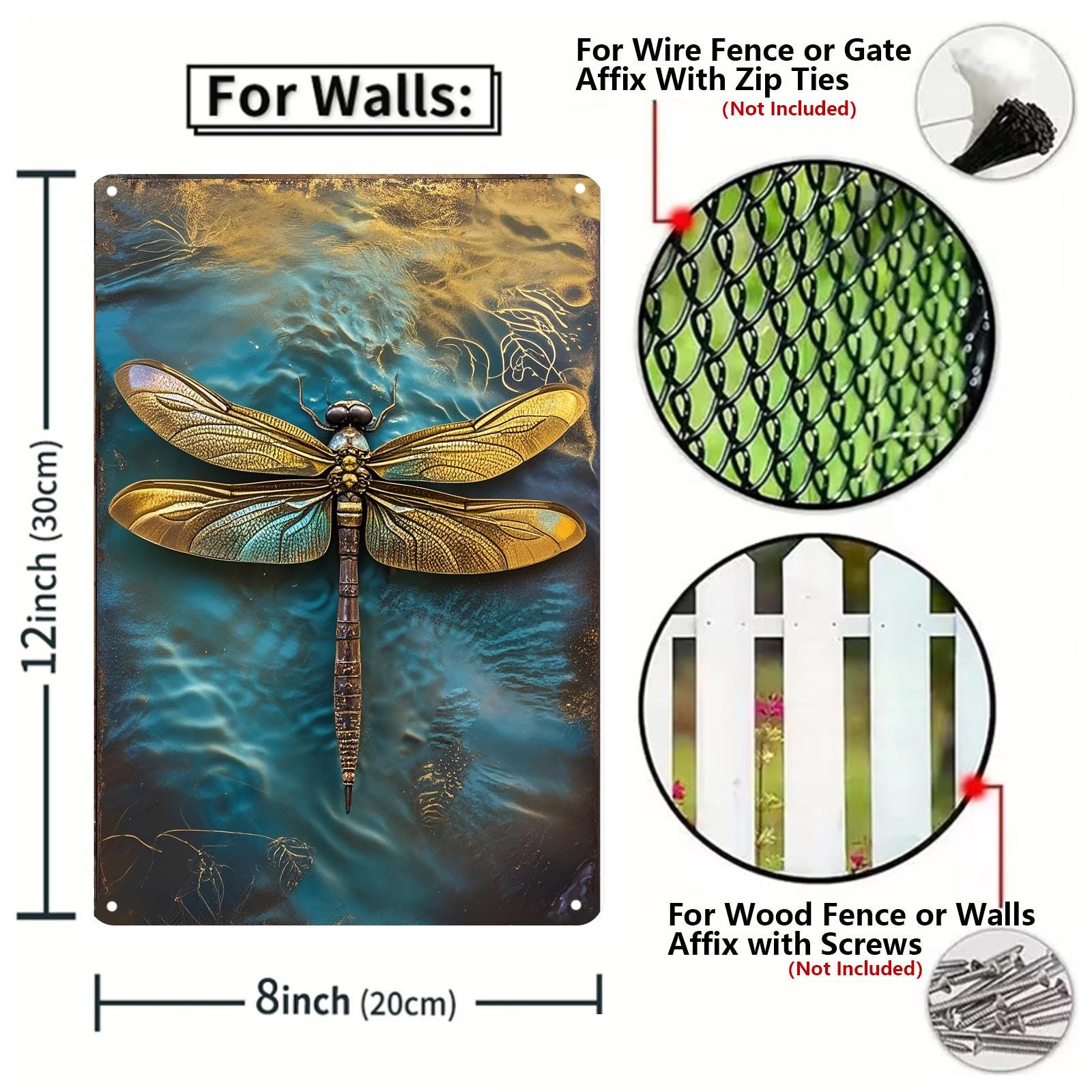 Vintage Dragonfly Metal Sign: Rustic Golden Insect Wall Art