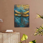Vintage Dragonfly Metal Sign: Rustic Golden Insect Wall Art