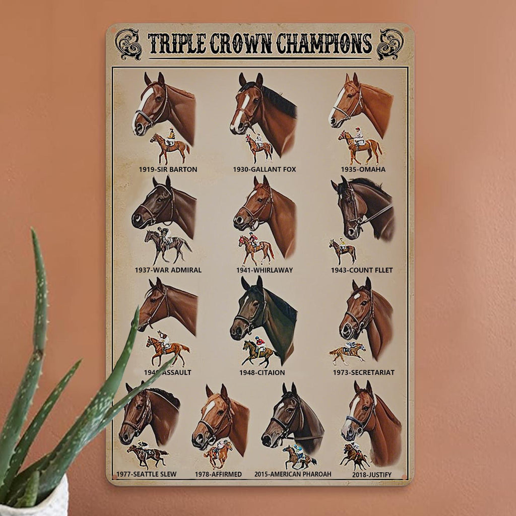 Vintage Metallschild Pferderennen | Triple Crown Champions, Reitsport-Deko