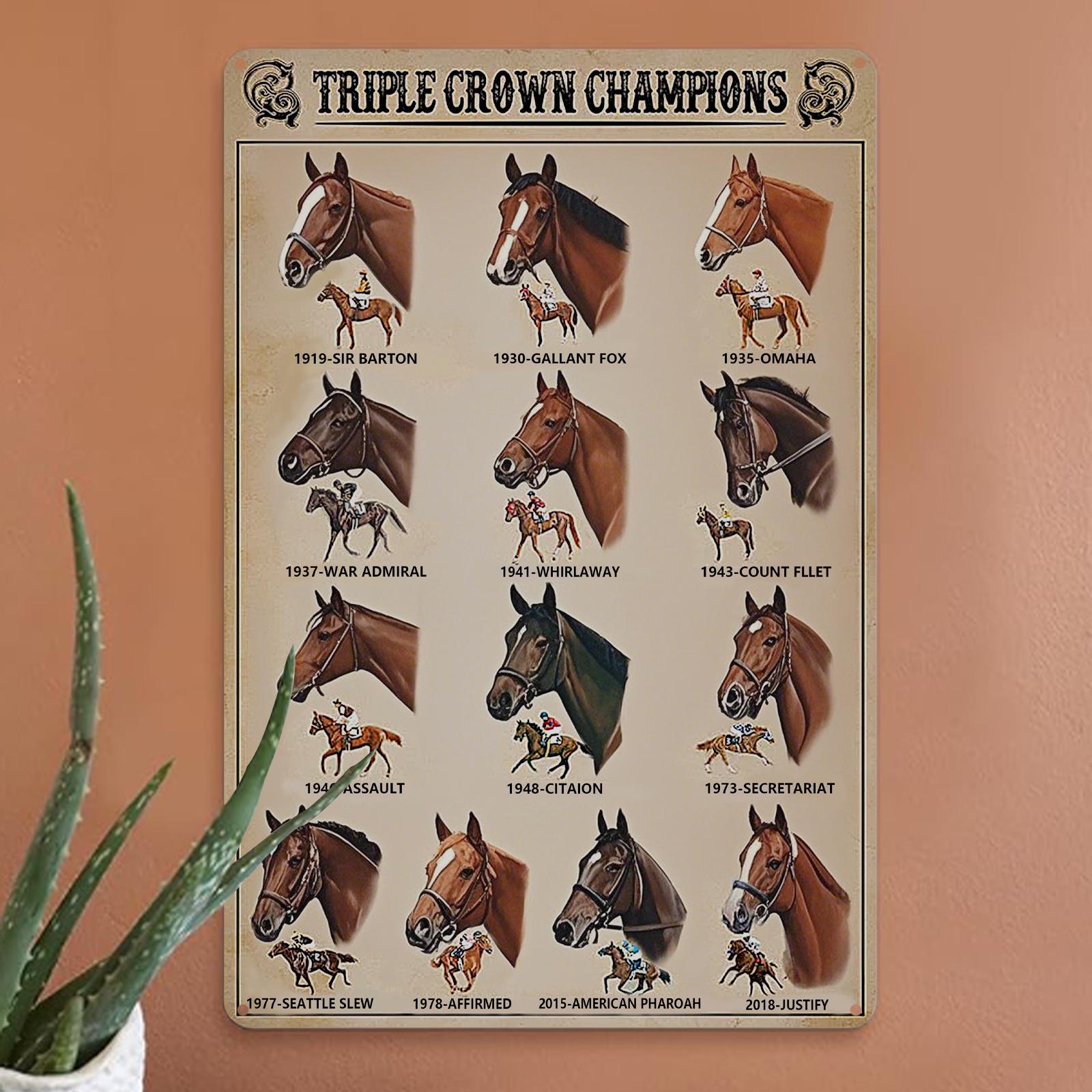 Vintage Metallschild Pferderennen | Triple Crown Champions, Reitsport-Deko