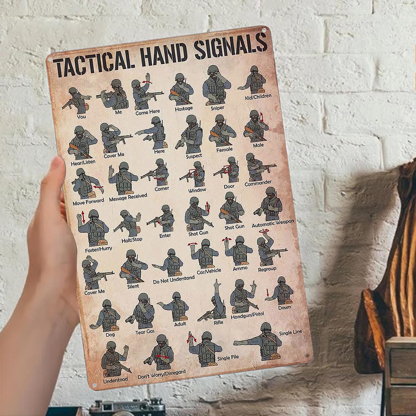 Vintage Military Hand Signals Metal Sign: Tactical Army Decor