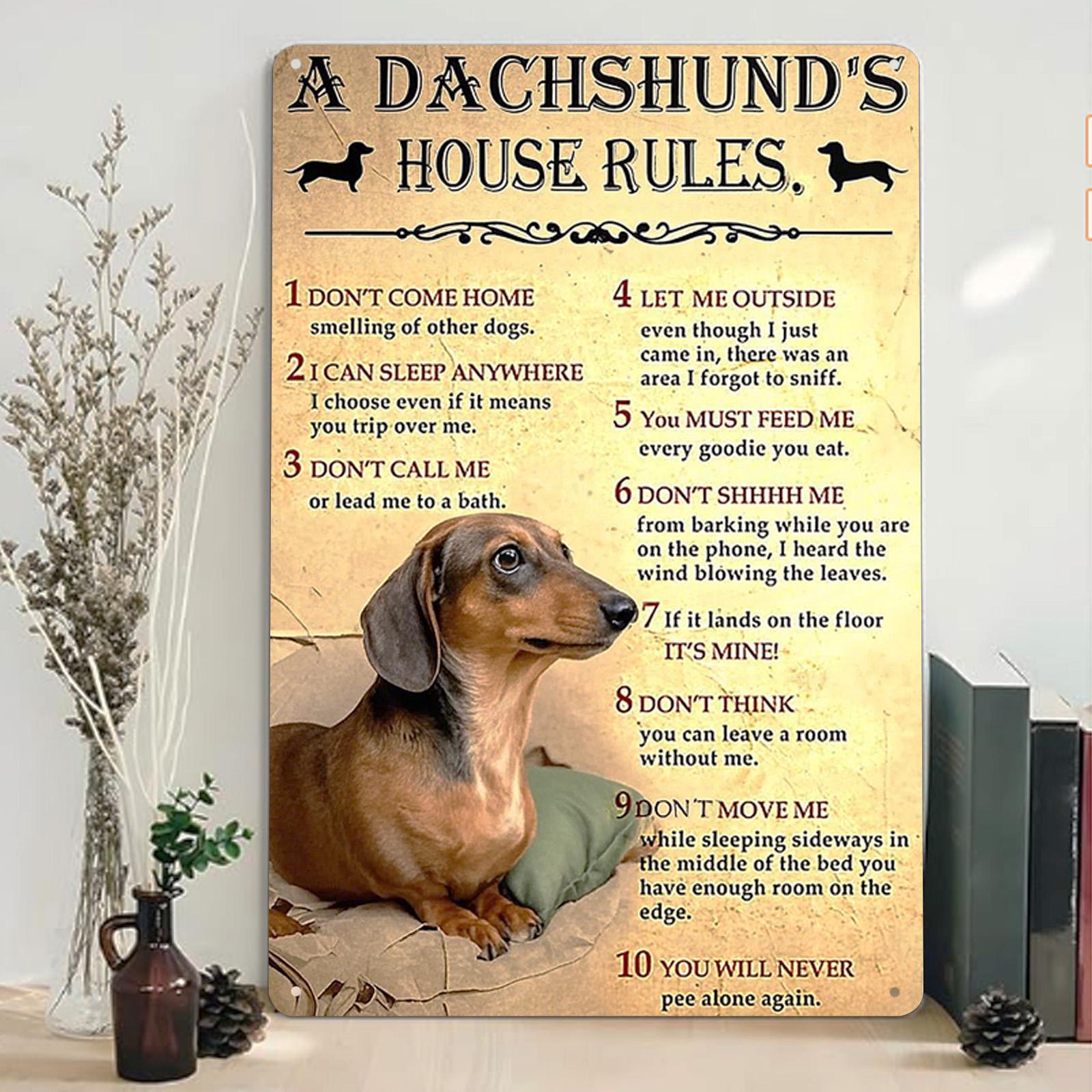 Funny Dachshund House Rules Metal Sign: Vintage Dog Lover Decor