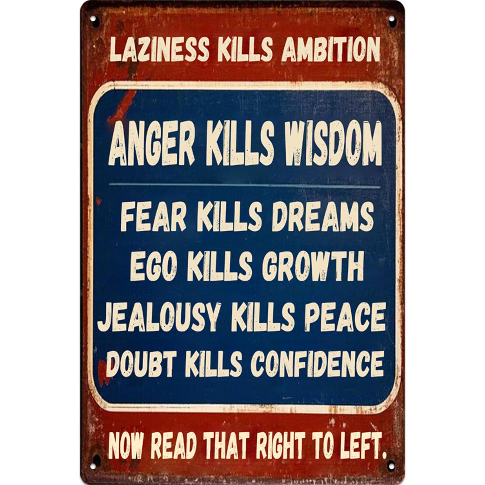 Motivational Metal Sign: Laziness Kills Ambition - Vintage Rustic Wall Art