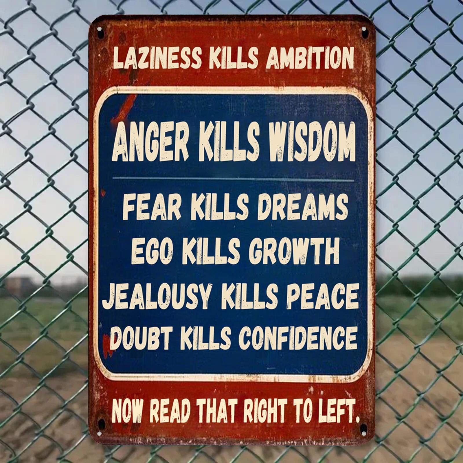 Motivational Metal Sign: Laziness Kills Ambition - Vintage Rustic Wall Art