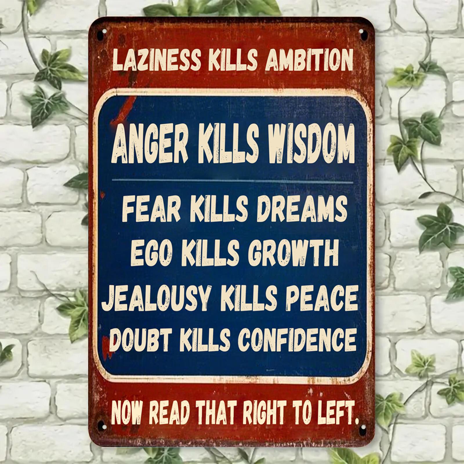 Motivational Metal Sign: Laziness Kills Ambition - Vintage Rustic Wall Art
