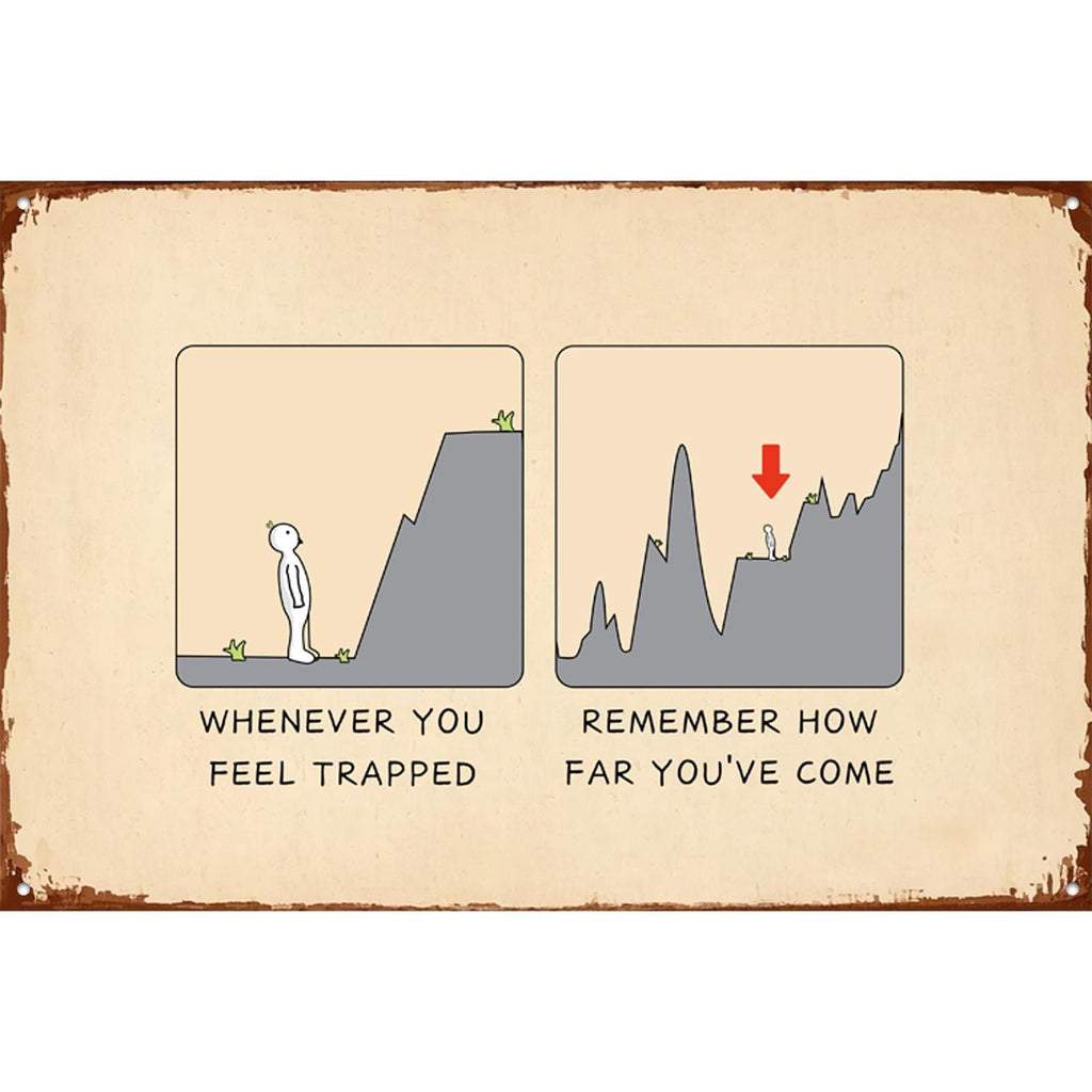 Motivational Metal Sign: Inspirational Cartoon Wall Art - 8x12 in