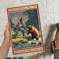 Funny Bear Fishing Metal Sign: Rustic Cabin Wall Decor