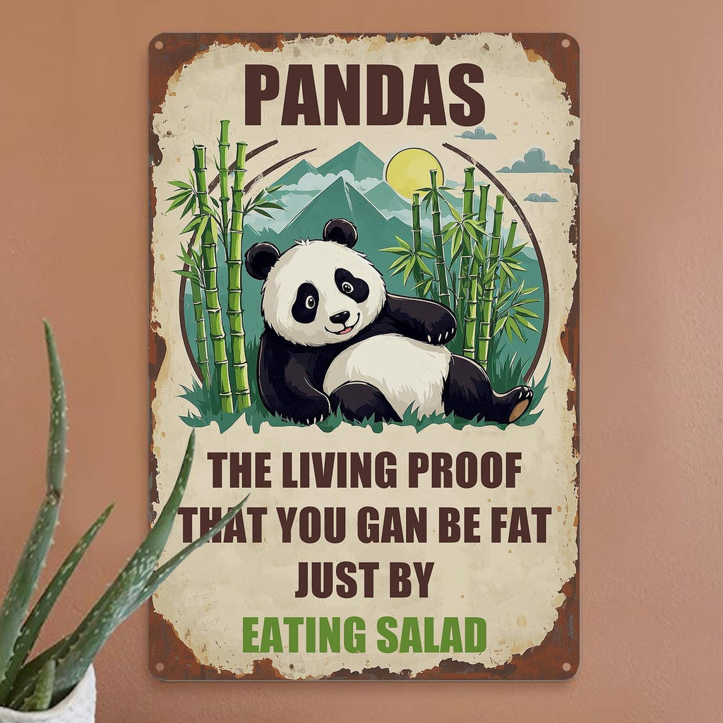 Vintage Panda Metallschild | Lustige Küchen-, Bar- und Café-Deko