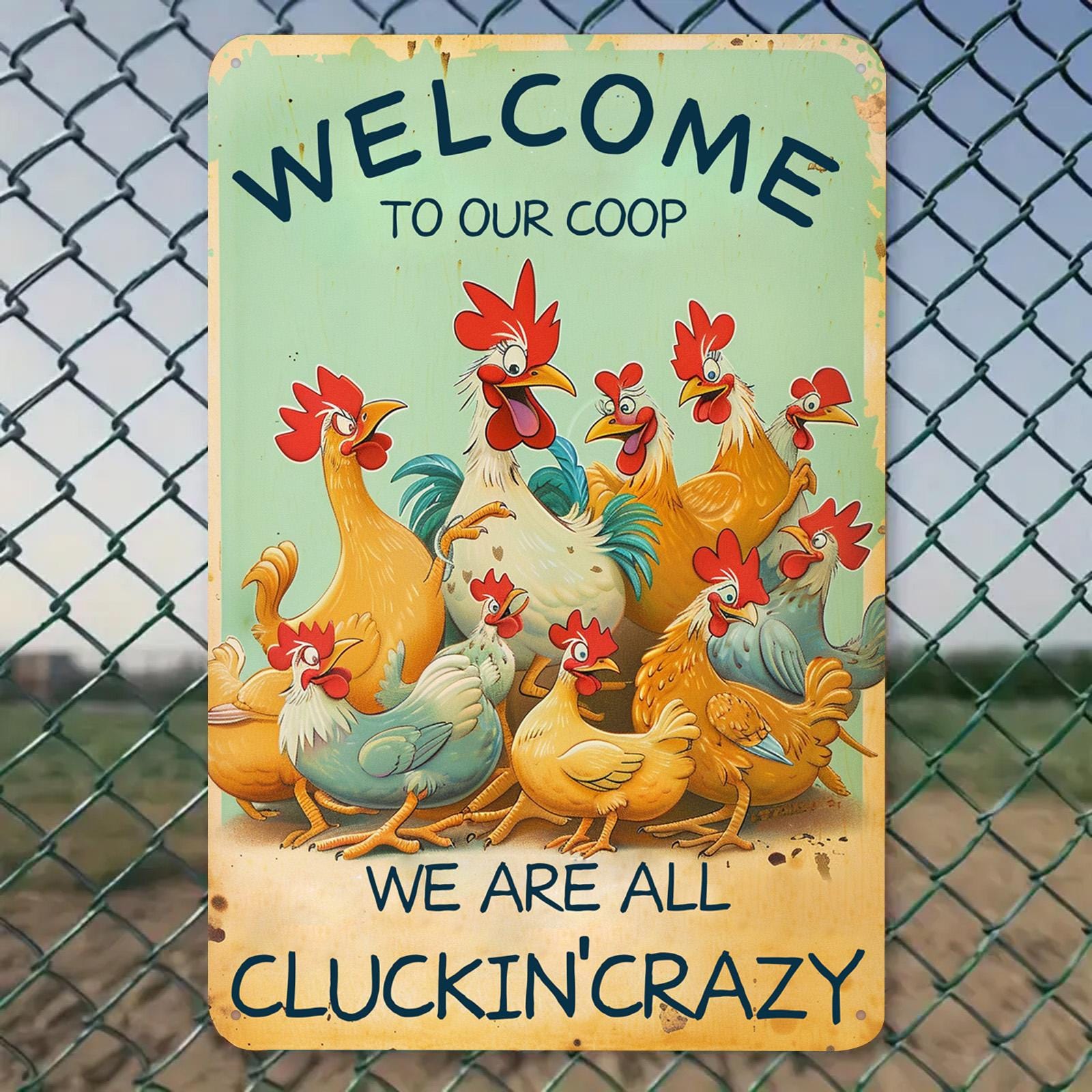 Funny Chicken Coop Metal Sign: Rustic Farmhouse Wall Decor