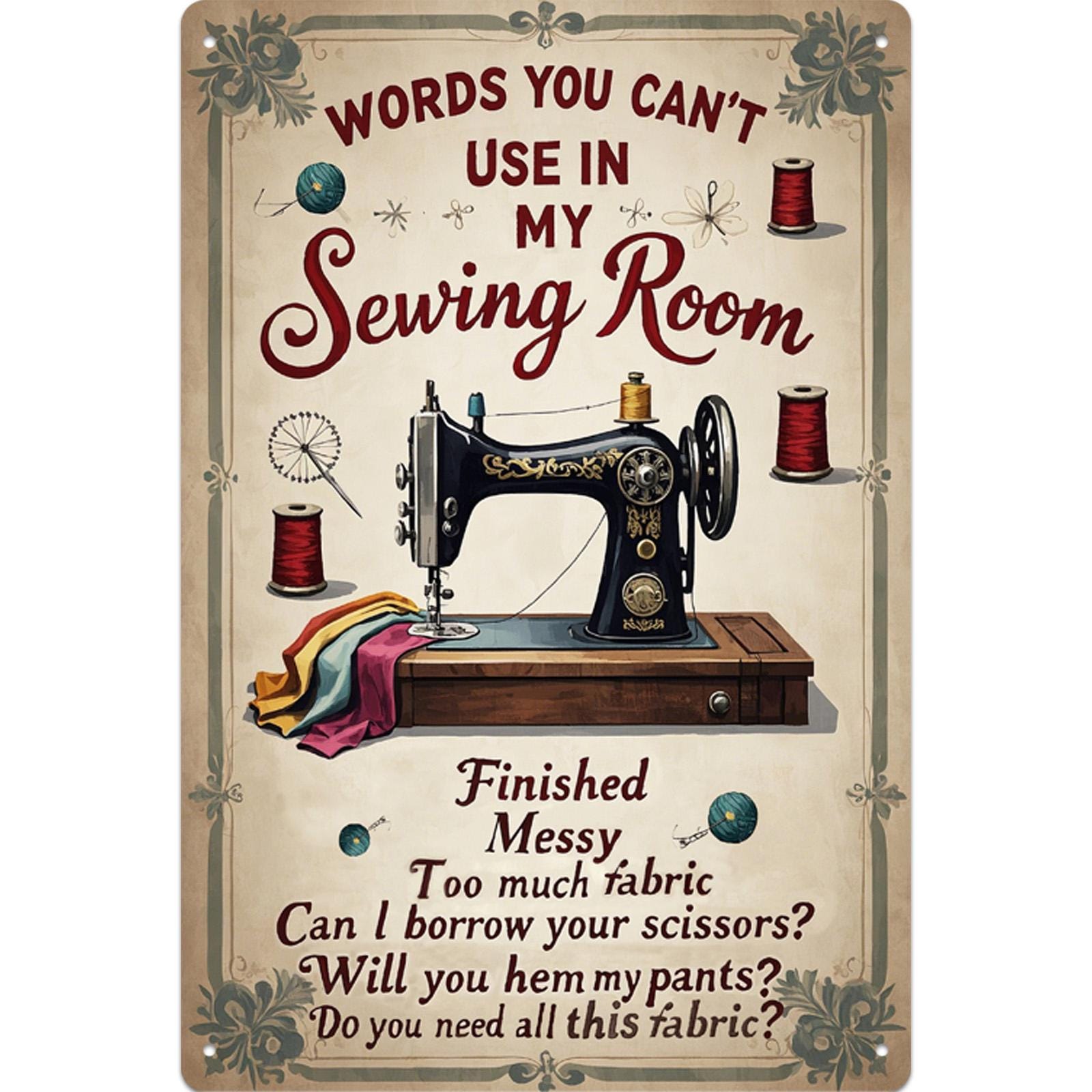 Funny Sewing Room Metal Sign: Vintage Seamstress Decor (8x12)
