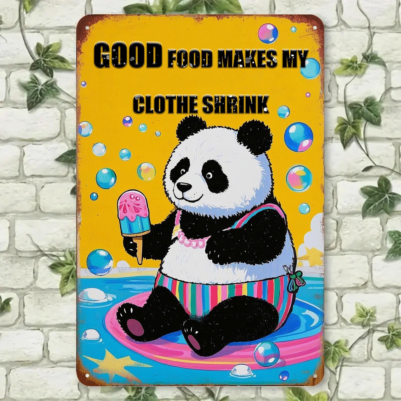 Panda Bear 'Good Food' Tin Sign: Funny Kitchen Decor