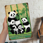 Décoration murale en métal « Famille Panda » | Style vintage bambou (20x30 cm)