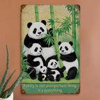 Décoration murale en métal « Famille Panda » | Style vintage bambou (20x30 cm)