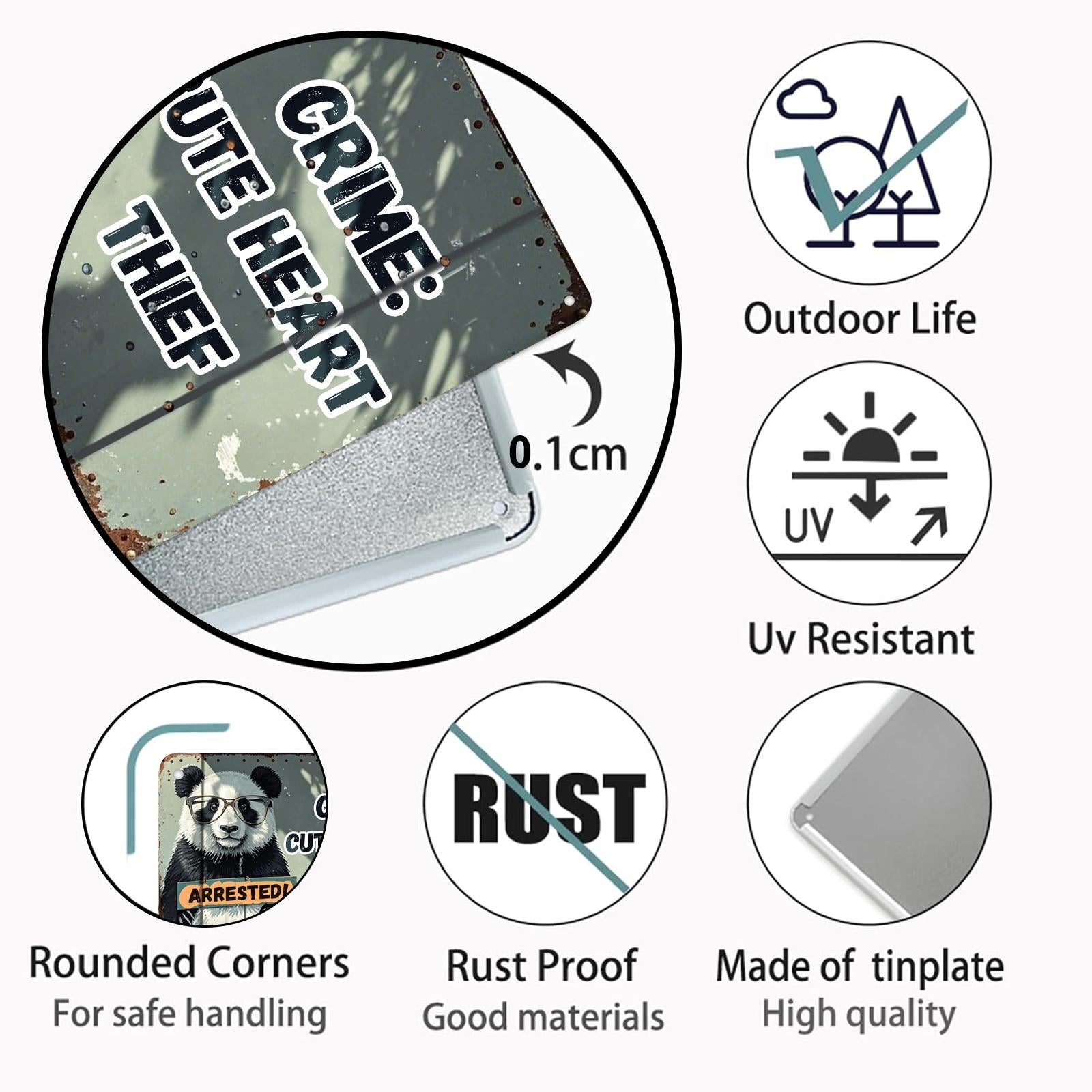 Funny Panda Metal Sign: Vintage Heart Thief Wall Decor