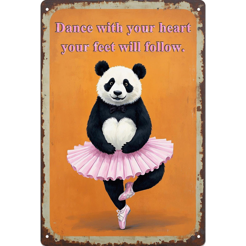 Panda Ballerina Metal Sign: Inspirational Dance Wall Art