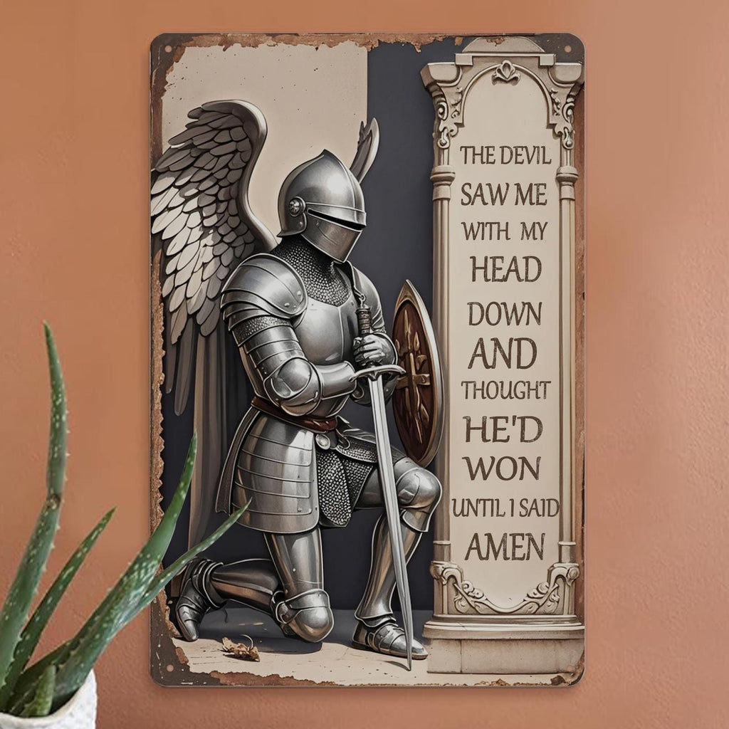 Christian Knight Prayer Metal Sign - Religious Faith Inspirational Decor