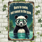 Letrero metálico de panda nadador | Divertida decoración retro de pared para gimnasio en casa