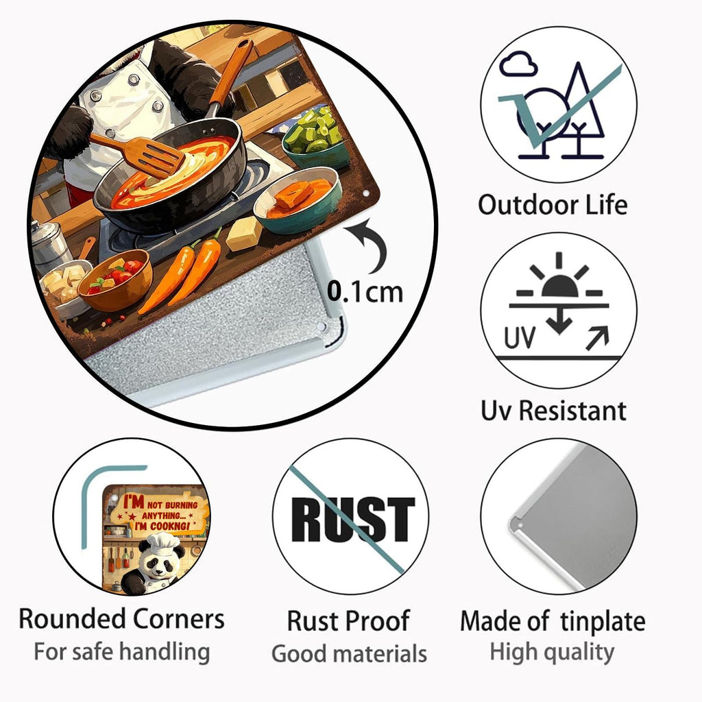 Panda Chef Metal Sign: Funny Kitchen Wall Decor, Retro Tin Art