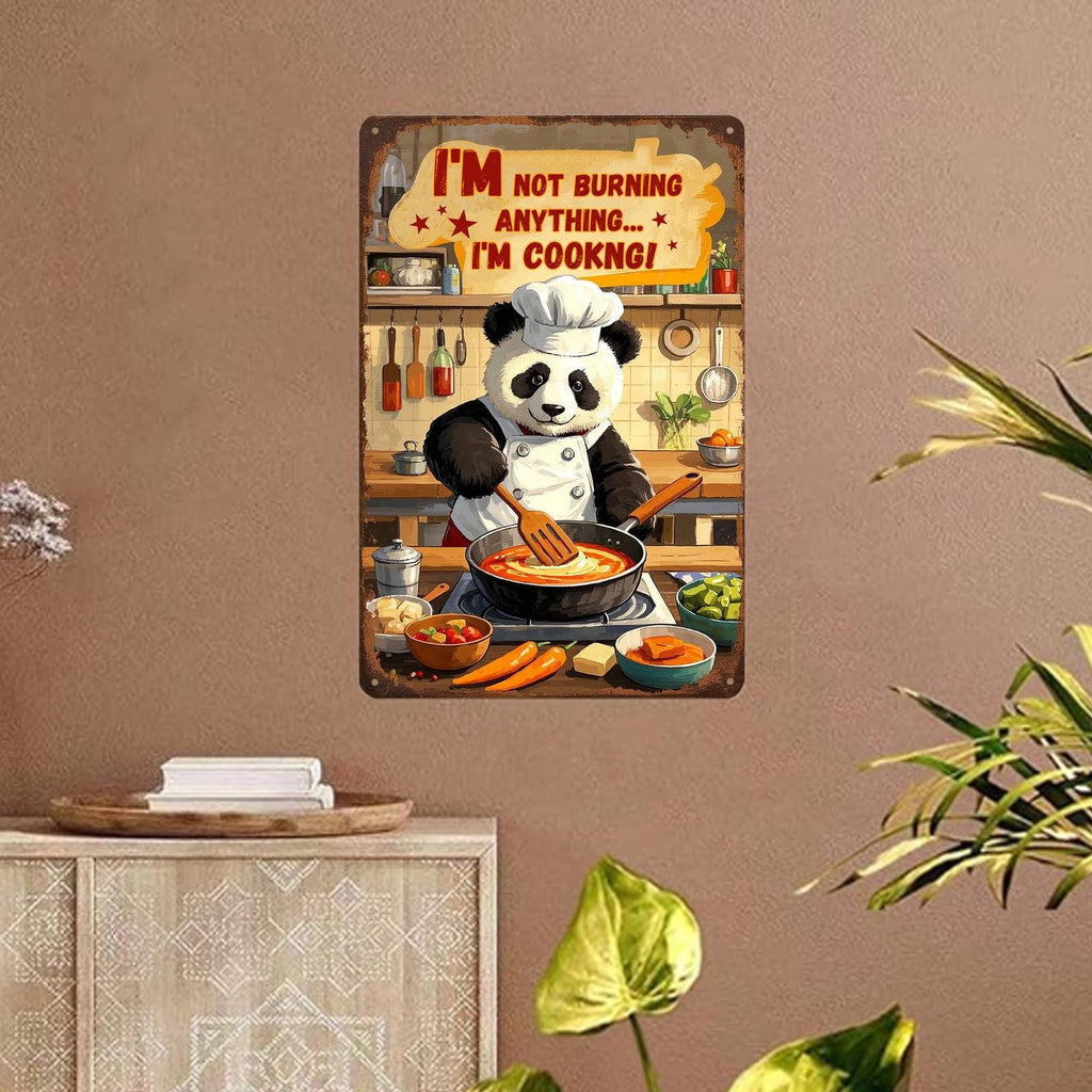 Panda Chef Metal Sign: Funny Kitchen Wall Decor, Retro Tin Art
