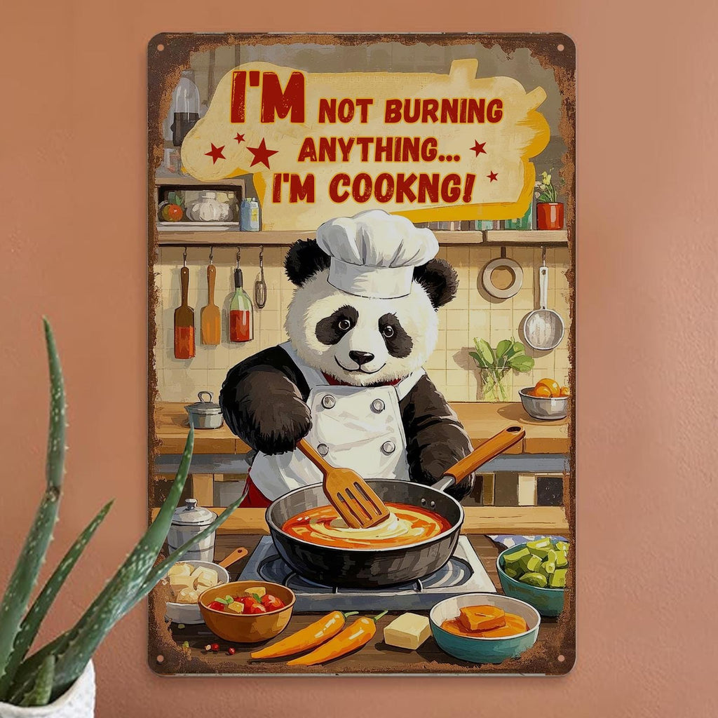 Panda Chef Metal Sign: Funny Kitchen Wall Decor, Retro Tin Art