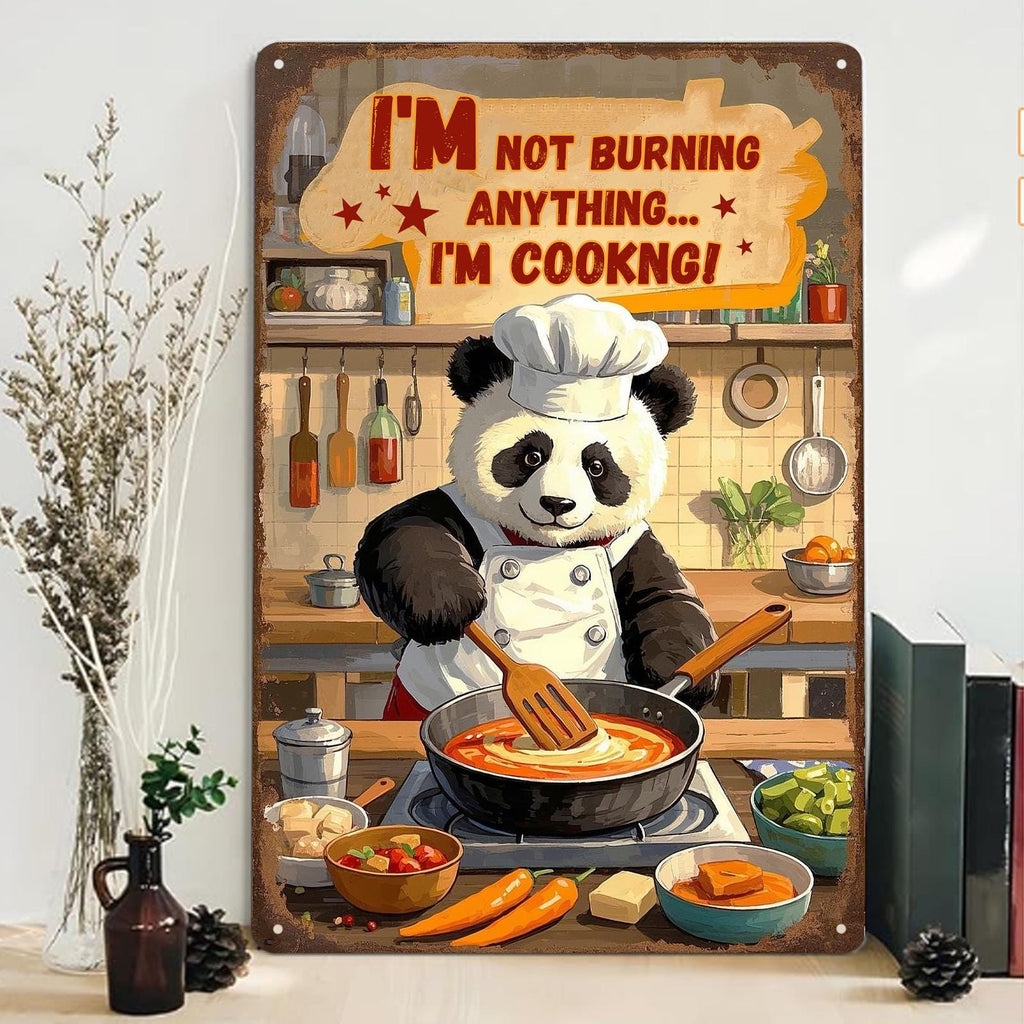 Panda Chef Metal Sign: Funny Kitchen Wall Decor, Retro Tin Art