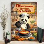 Panda Chef Metallschild | Lustige Küchenwanddekoration Retro Blechschild