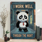 Panda arbeitet die Nacht durch Metallschild | Dekoration im Vintage-Stil